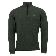 Brompton Zip Neck Lammeuld Sweater  -  Loden Laksen